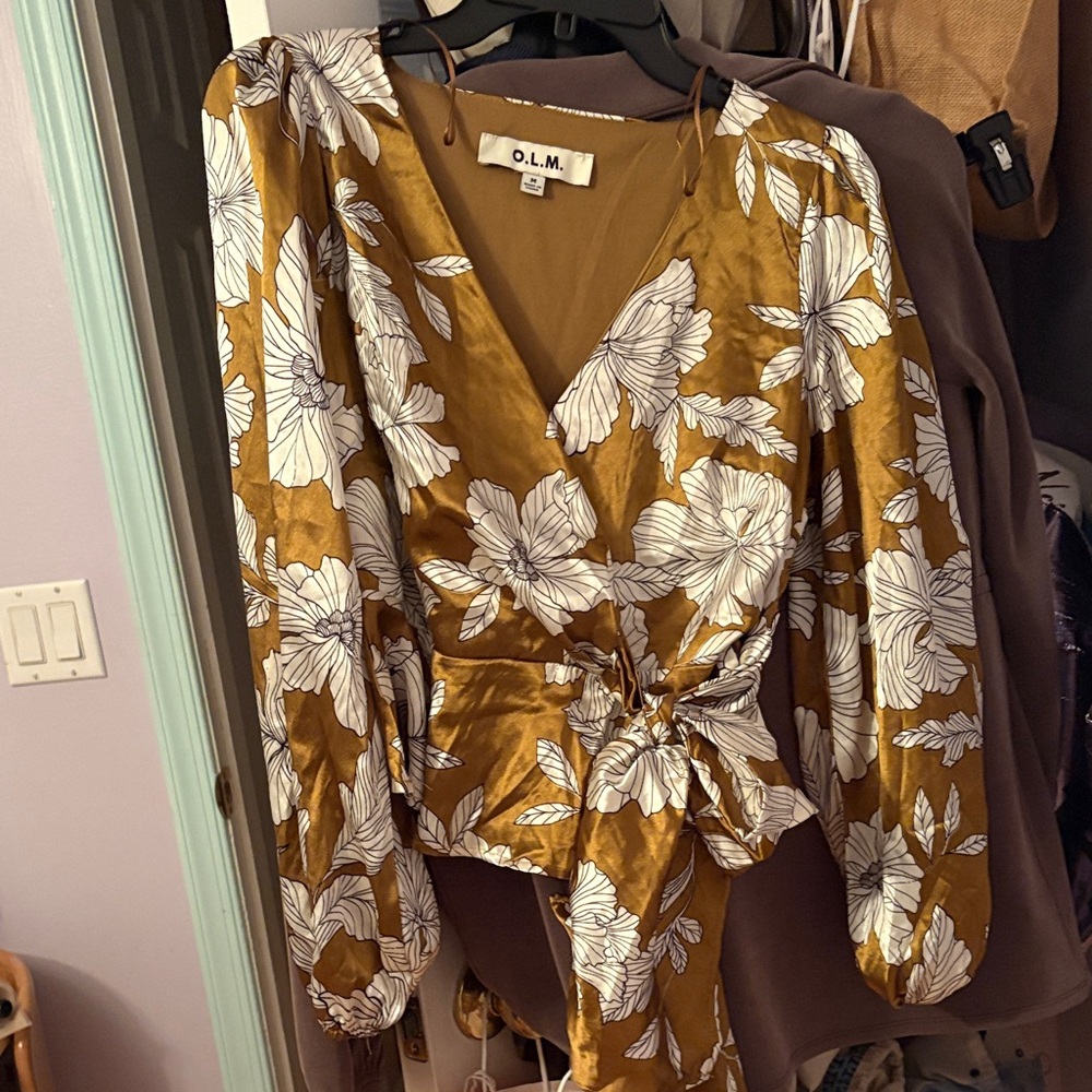 Women's Mustard Floral Wrap Blouse